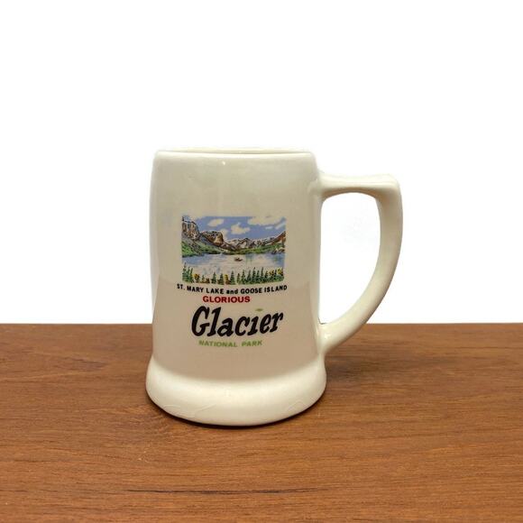 Vintage Glacier Park St Mary Lake Goose Island 12oz Souvenir Coffee‎ Mug Stein - Picture 1 of 8